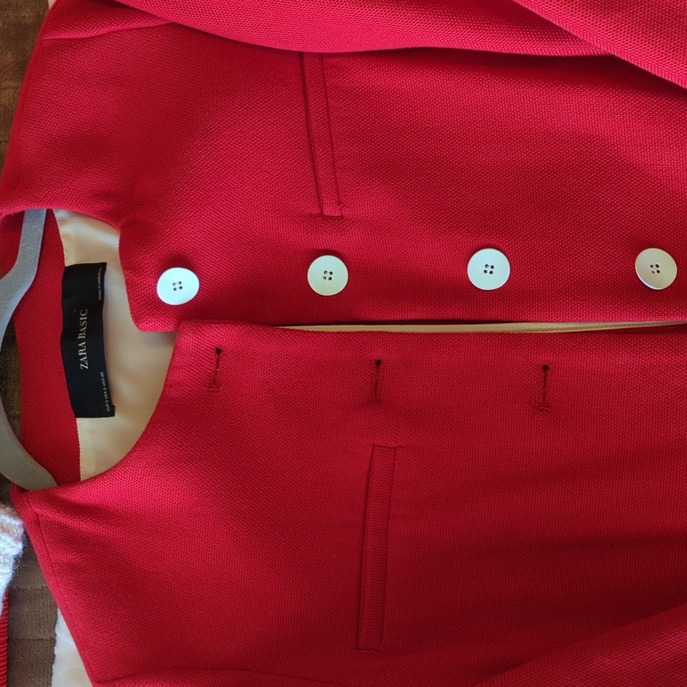 Zara Basic Size Small Red Jacket/Blazer With Whit… - image 5